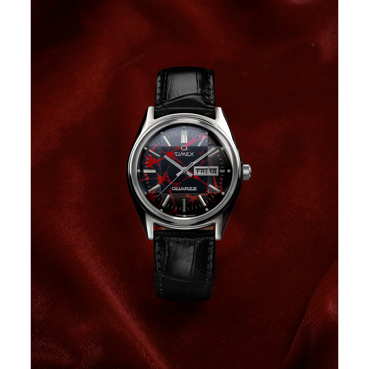 TW2Y55700 Reloj Timex Standard Q Hombre Piel Negra Diseño Rojo