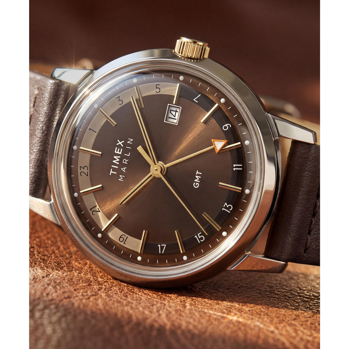 TW2Y84200 Reloj Timex GMT de caballero correa de piel - Cuero Marrón
