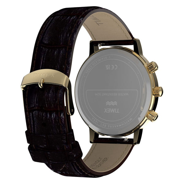 TW2Y99000 Reloj Timex Moon Phase de hombre banda de piel marrón