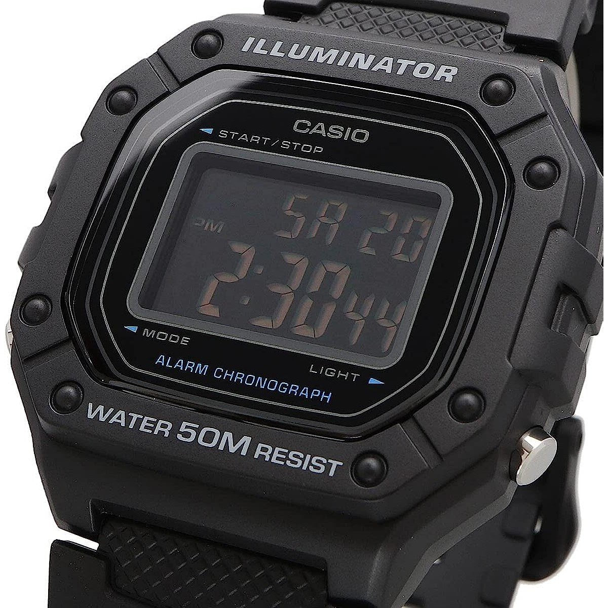 W-218H-1BV Casio Reloj para Hombre, Illuminator con Cronógrafo - Negro