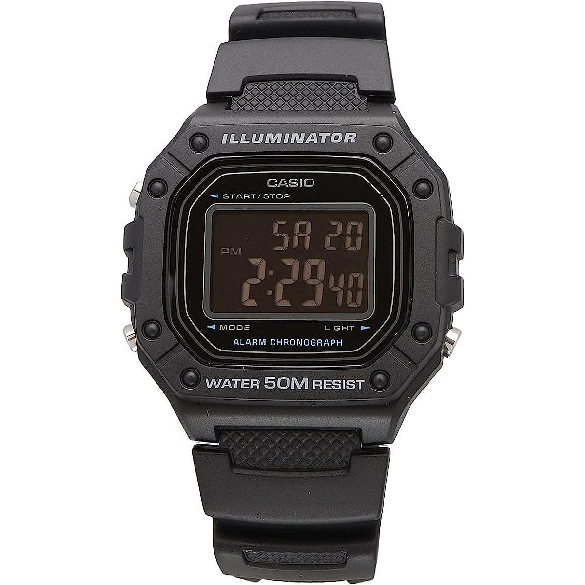 W-218H-1BV Casio Reloj para Hombre, Illuminator con Cronógrafo - Negro