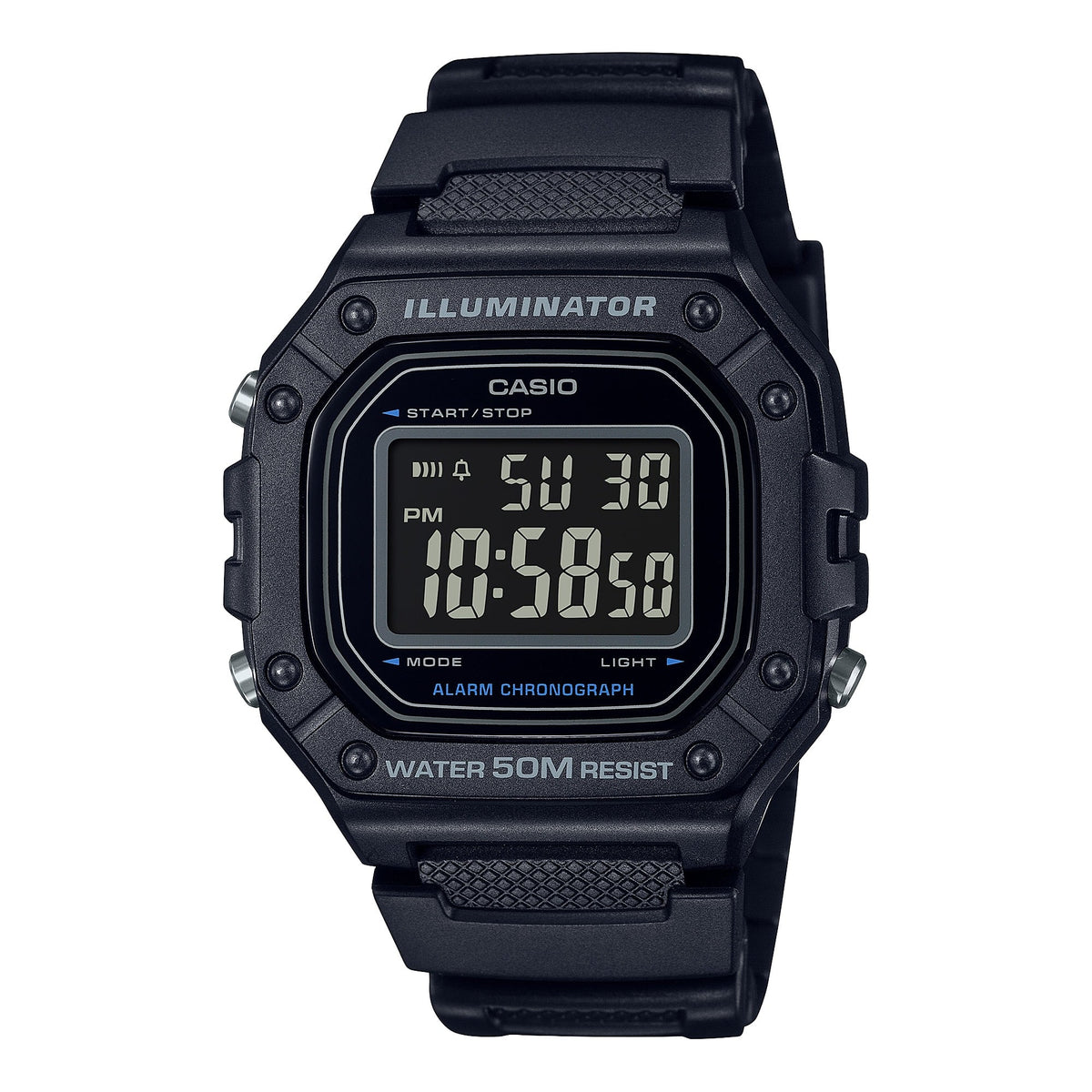W-218H-1BV Casio Reloj para Hombre, Illuminator con Cronógrafo - Negro