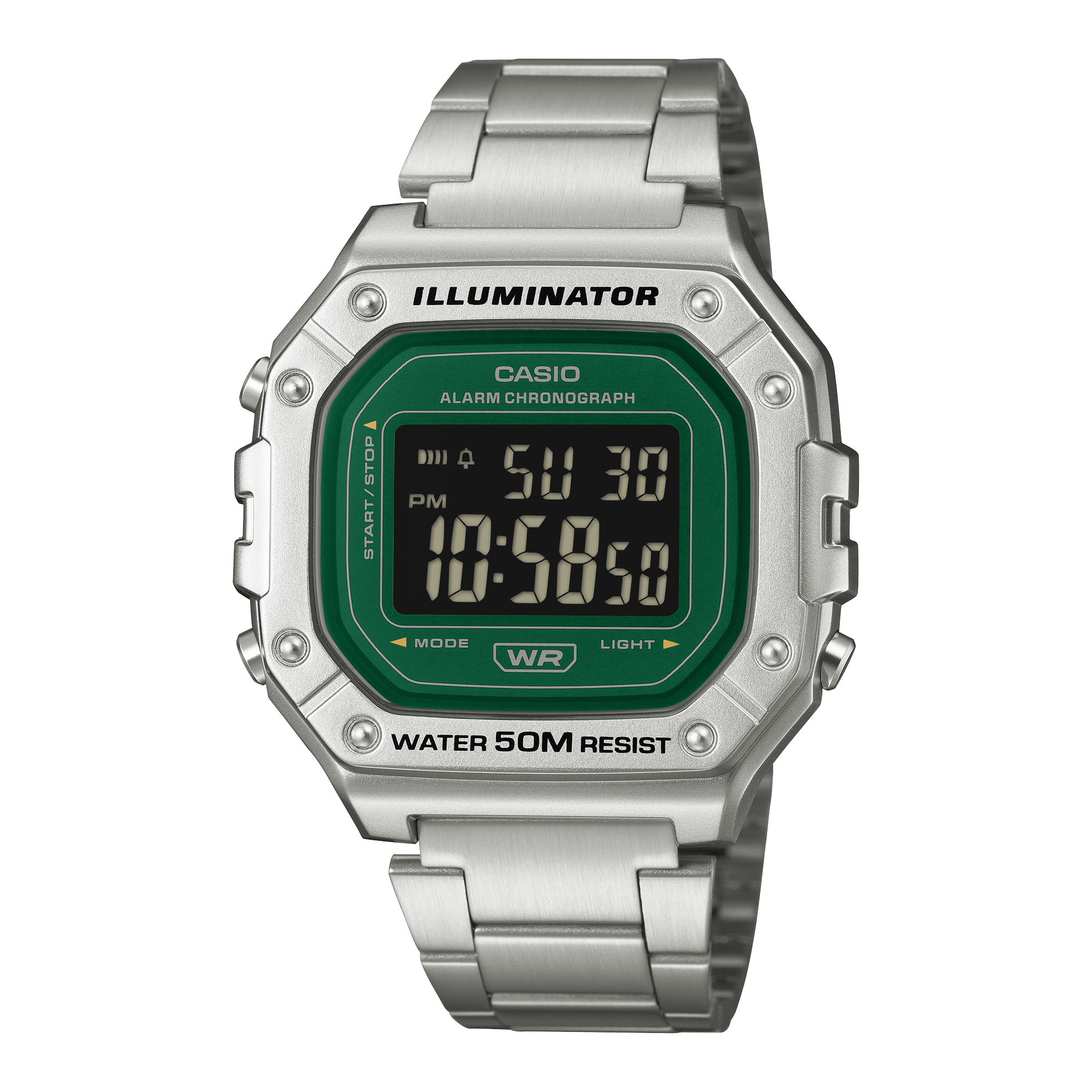 W-218HD-3AV Reloj Casio unisex correa de metal digital - Acero Inoxidable Plateado