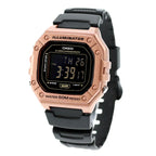 W-218HM Reloj Casio Unisex Resina Oro Rosa Correa Negra