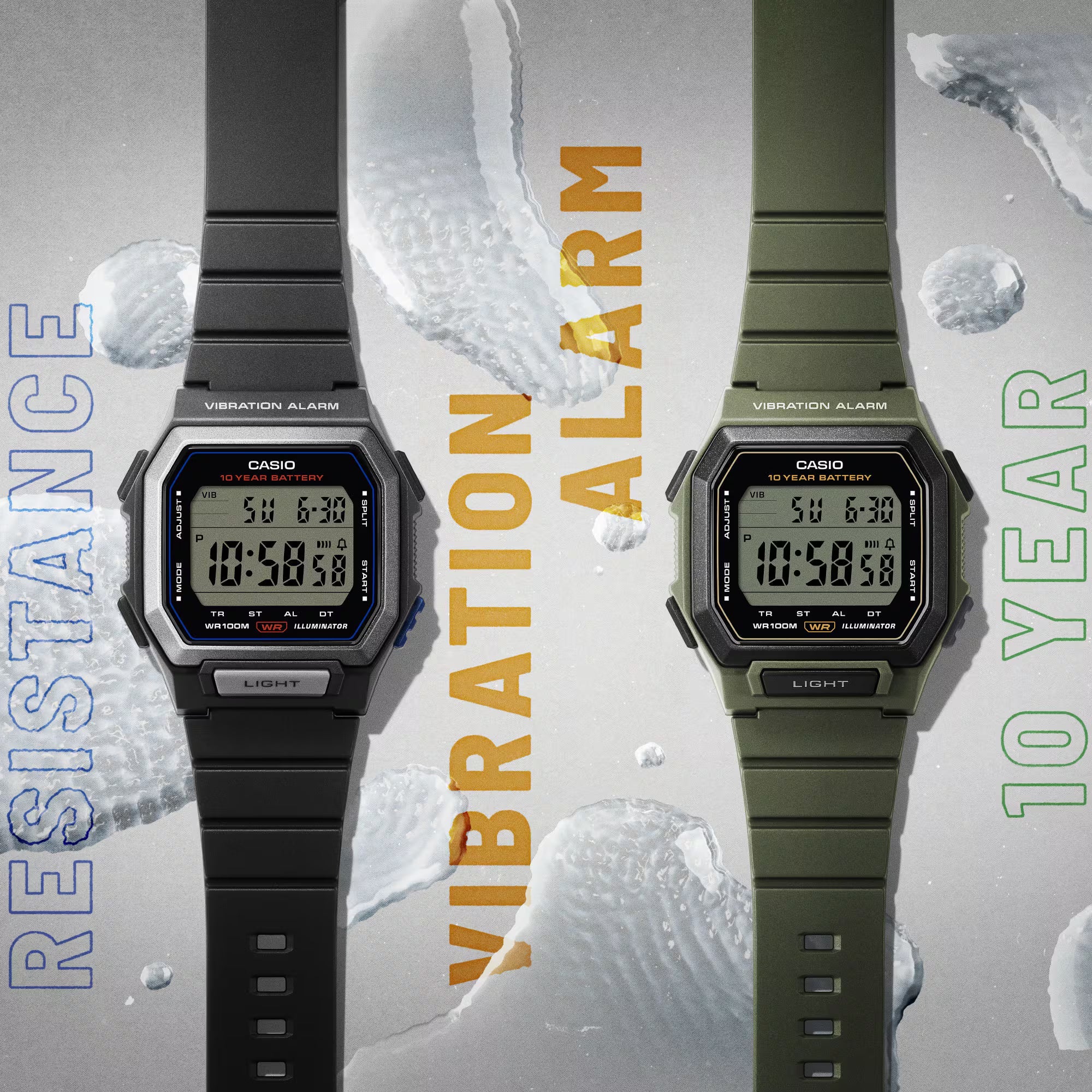 W-738H-3AV Reloj Casio de hombre correa de resina digital - Resina Verde