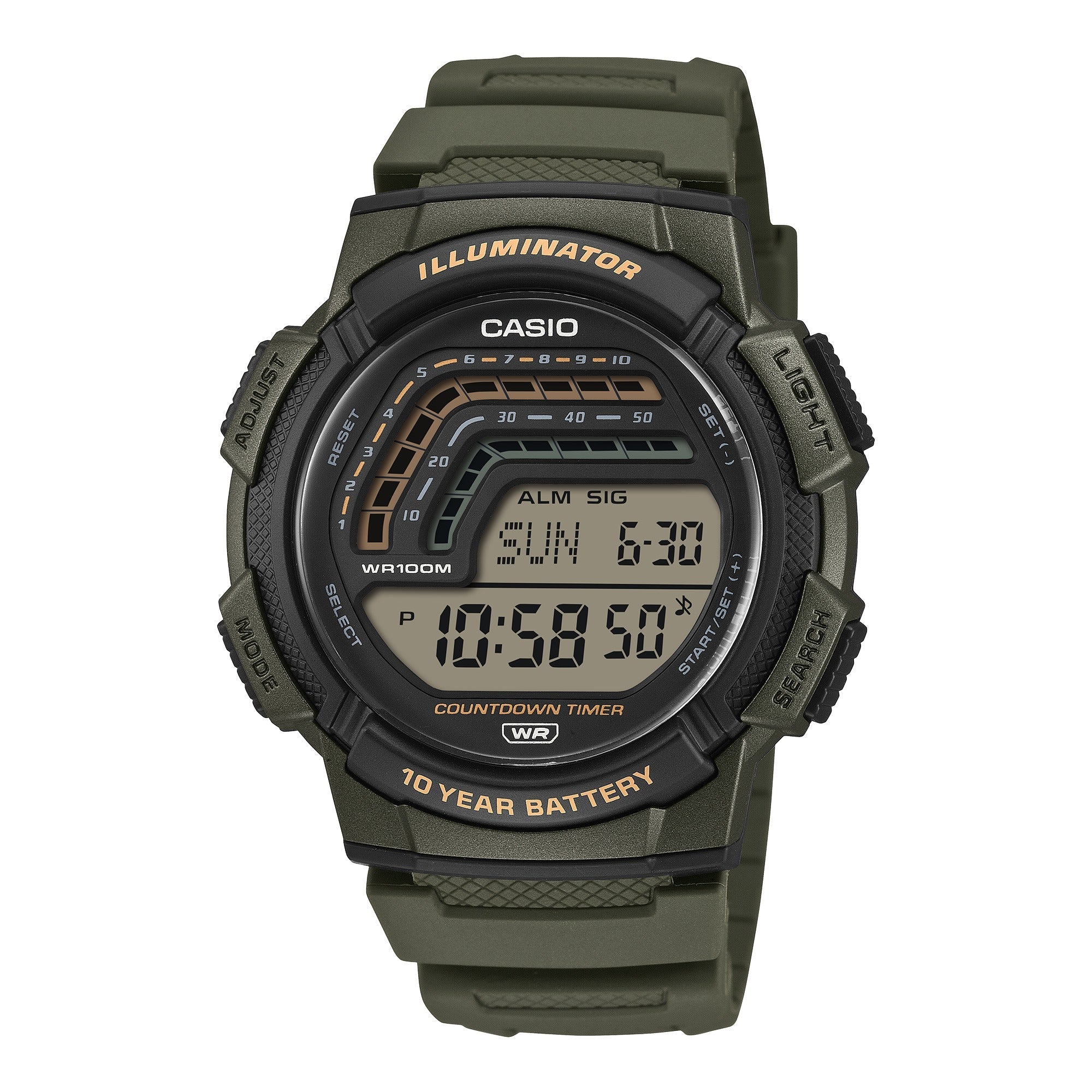 WS-1800-3AV Reloj Casio digital de hombre correa de resina - Resina Verde