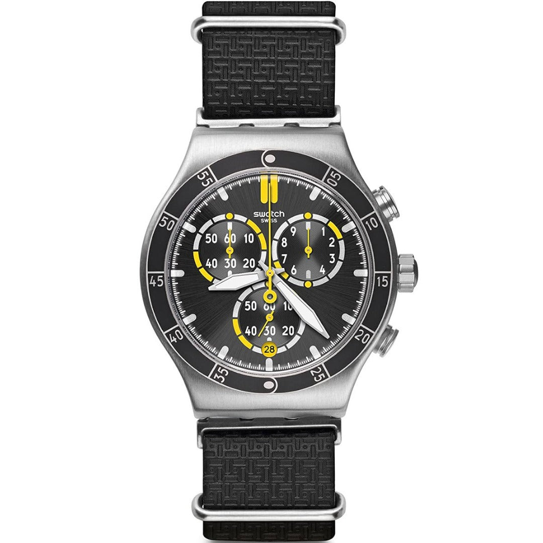 YVS422 Reloj Swatch Orange Teeth de hombre correa de tela