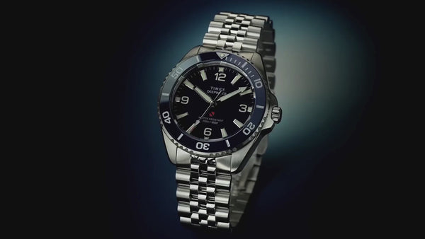 TW2Y64600 Reloj Timex Deepwater de hombre correa de acero azul · video oficial (timex.com)