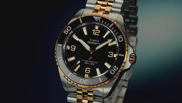 TW2Y64700 Reloj Timex Deepwater de hombre correa de acero bicolor · video oficial (timex.com)