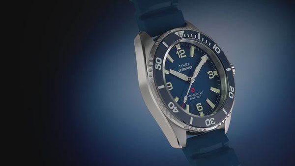 TW3A01900 Reloj Timex Deepwater de hombre correa de caucho azul · video oficial (timex.com)
