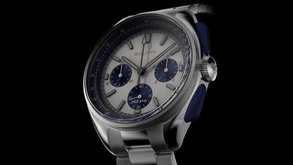 98K112 Reloj Bulova Lunar Pilot de hombre correa de acero inoxidable plateado 43.5 mm · video oficial (bulova.com)