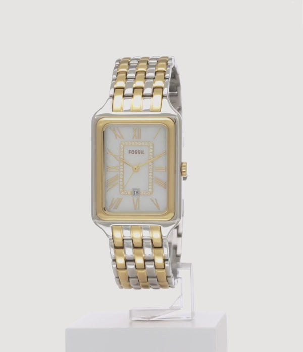 ES5305 Reloj Fossil Raquel de mujer pulsera de acero bicolor Oro Plata · video oficial (fossil.com)
