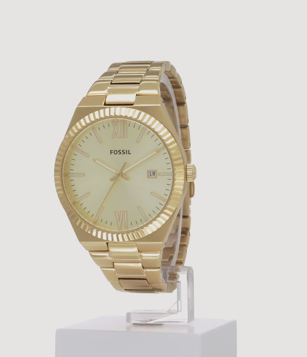 ES5299 Reloj Fossil Scarlette de mujer pulsera de acero dorado · video oficial (fossil.com)