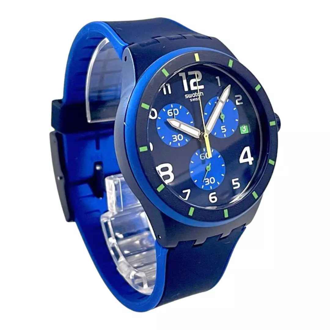 SUSN409 Reloj Swatch Bleu Sur Bleu Análogo para Caballero con Correa de Resina