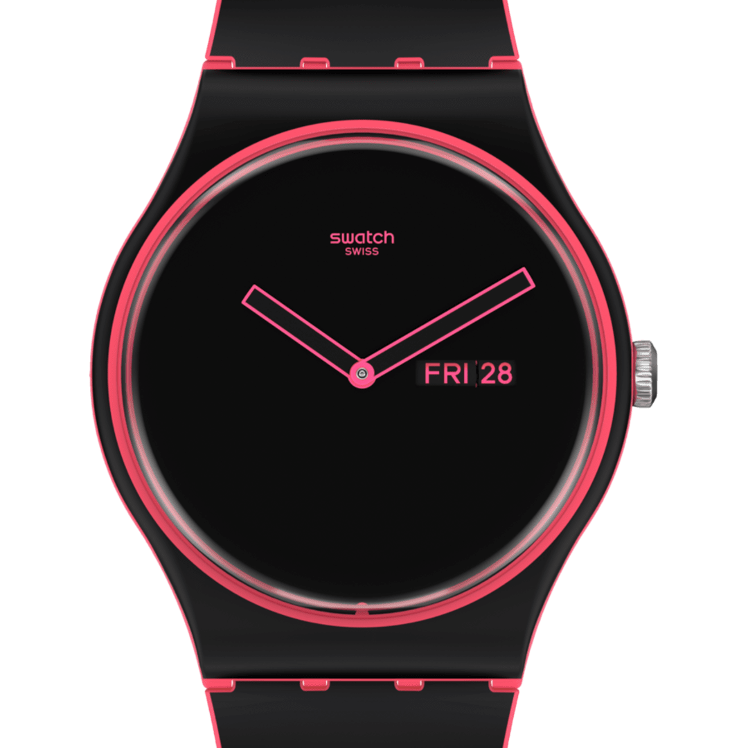 SO29P700 Reloj Swatch Minimal Line Pink unisex banda de caucho - Resina Negro
