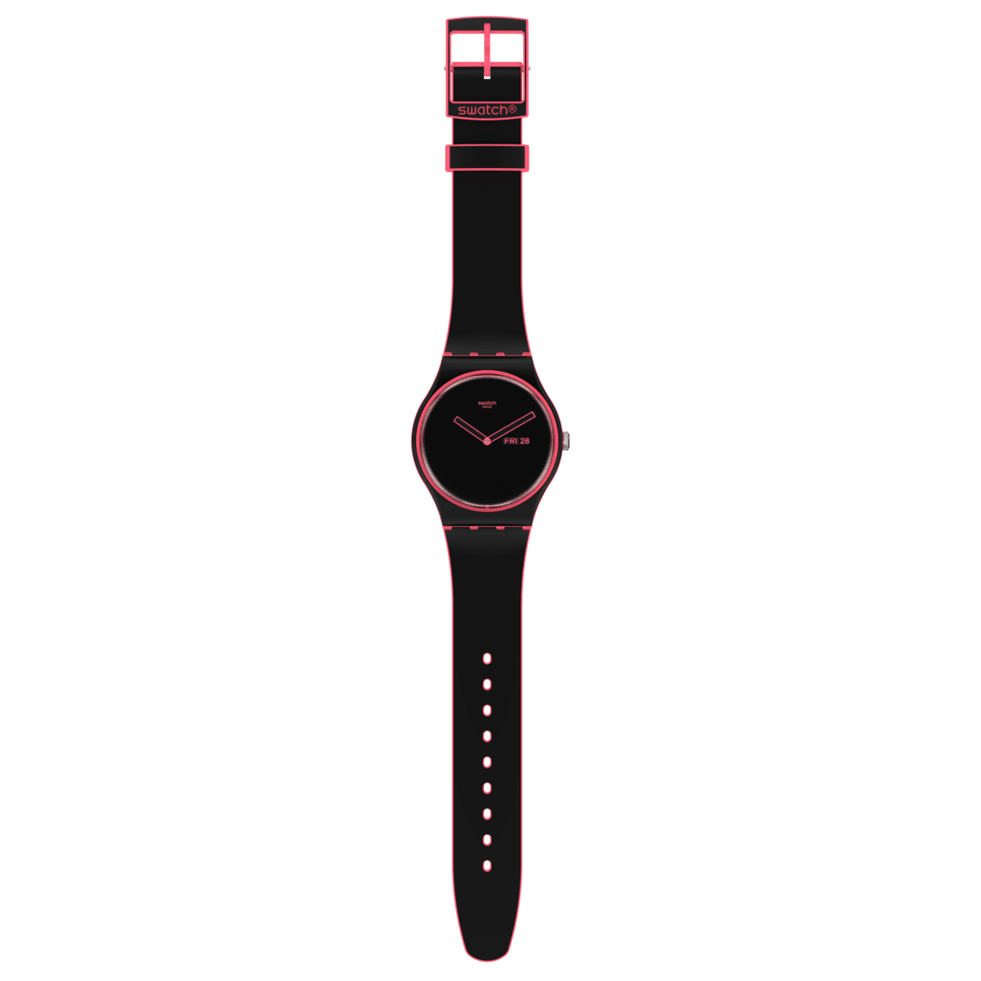 SO29P700 Reloj Swatch Minimal Line Pink unisex banda de caucho - Resina Negro