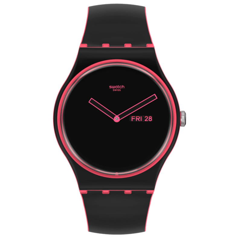 SO29P700 Reloj Swatch Minimal Line Pink unisex banda de caucho - Resina Negro