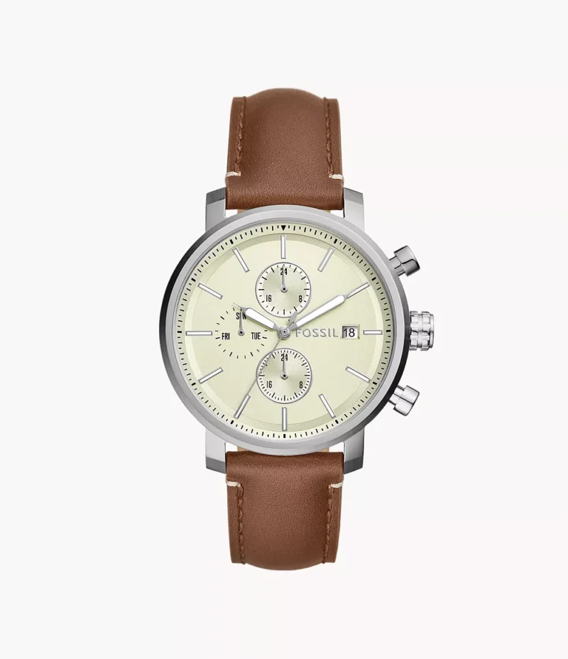 "Reloj Fossil Multifunción Rhett BQ2850 para Hombre - vista frontal de la carátula color crema y diseño elegante"