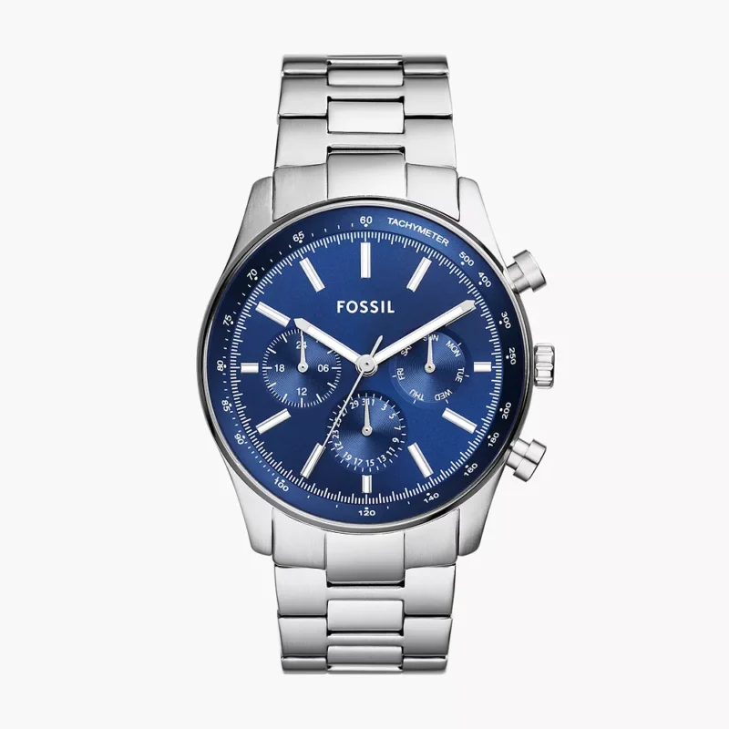 Reloj Fossil Multifunción BQ2853 para Hombre - vista frontal de la carátula azul y diseño de cronógrafo