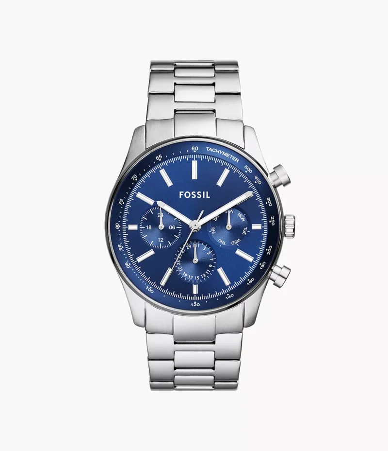 Reloj Fossil Multifunción BQ2853 para Hombre - vista frontal de la carátula azul y diseño de cronógrafo